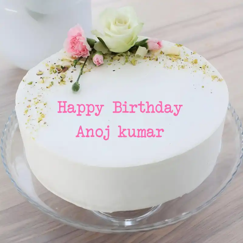 Happy Birthday Anoj kumar White Pink Roses Cake